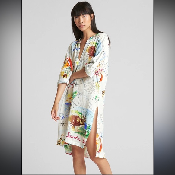 Gap Love Dreamwell Print Crinkle Popover Linen Blend Oversized Shirt Dress  M - Picture 16 of 16